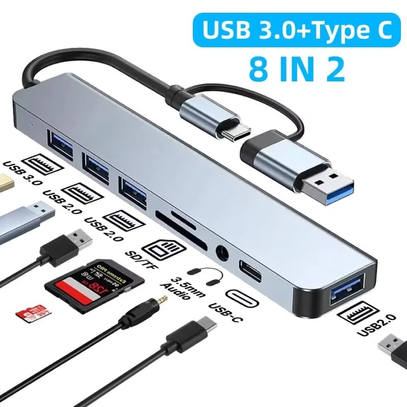 Docking Station Usb C - Hub USB-C 8 em 2 com