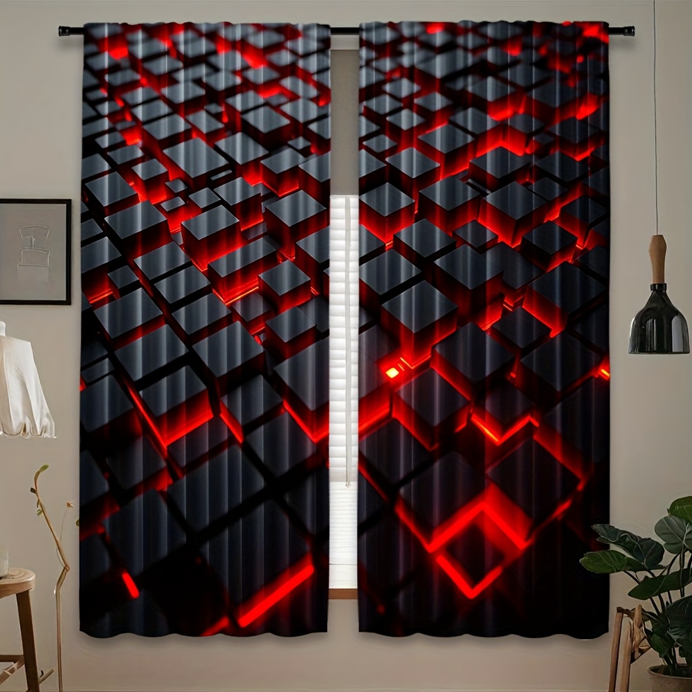 2 Peças de Cortinas Geométrica - Office Tech Room avaliação e preço